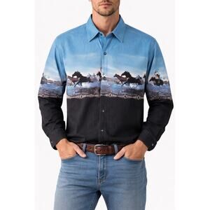Vintage Panhandle Slim Western Horse Print Shirt Small Rodeo